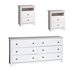 Home Square 3 Piece Bedroom Set with 2 Nightstands and Dresser in White Finish