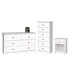 Home Square 3 Piece Bedroom Set with Nightstand, Dresser, and Lingerie Chest in White