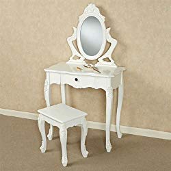 Touch of Class Jeannette Vanity Table and Stool White Set of Two