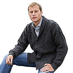 100% Irish Merino Wool Aran Button Cardigan – Fast delivery from Ireland (Extra Large, Charcoal)