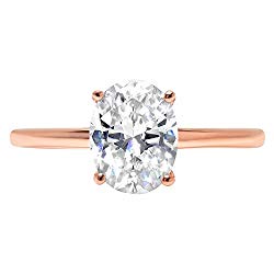 14k Rose Gold 1.8ct Oval Brilliant Cut Classic Solitaire Designer Wedding Bridal Statement Anniversary Engagement Promise Ring Solid,