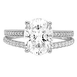 14k Solid White Gold 1.9ct Brilliant Oval Cut Engagement Wedding Anniversary Promise Ring Bridal Jewelry White for Women