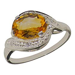 925 Sterling Silver Real Genuine Citrine & Diamond Womens Solitaire Engagement Ring (0.04 cttw, H-I Color, I2-I3 Clarity)