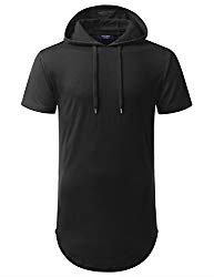 AIYINO Mens Hipster Hip Hop Longline Pullover Short Sleeve Hoodie Shirt (US 3XL, Black)