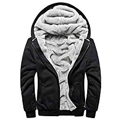ASALI Men’s Pullover Winter Jackets Hooed Fleece Hoodies Wool Warm Thick Coats Black L