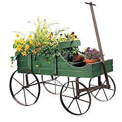 Collections Etc Amish Wagon Decorative Indoor/Outdoor Garden Backyard Planter, Green