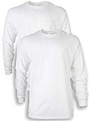 Gildan Men’s Ultra Cotton Adult Long Sleeve T-Shirt, 2-Pack, White, Large