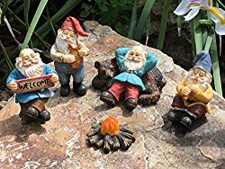 GlitZGlam Happy Gnomes Camp – 6 Piece Garden Gnome Set for the Miniature Fairy Garden by