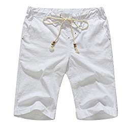 Janmid Men’s Linen Casual Classic Fit Short White L