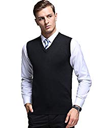 Kinlonsair Mens Casual Slim Fit Solid Lightweight V-Neck Sweater Vest,Black,Large (US)