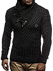 Leif Nelson LN5255 Men’s Pullover With Faux Leather Accents Black Anthracite Size Small