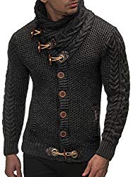 Leif Nelson  Men’s Knitted Turtleneck Cardigan – Large – Anthracite