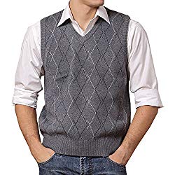 Lisianthuas Mens’ Argyle V-Neck Sweater Vest Color Dark Grey Size L Plus
