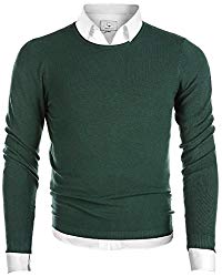 MOCOTONO Men’s Long Sleeve Crew Neck Pullover Knit Sweater Dark Green Medium
