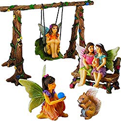 Mood Lab Fairy Garden – Accessories Kit with Miniature Figurines – Hand Painted Swing Set of 6 pcs – for Outdoor or House Decor