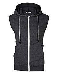 MrWonder Men’s Casual Fit Long Sleeve Lightweight Zip up Pullover Hoodie Sweatshirt with Kanga Pocket (L, Sleeveless Dark Grey)