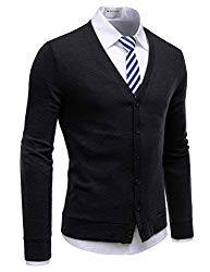 NEARKIN (NKNKCAC1) Mens Knitwear City Casual Slim Cut Long Sleeve Cardigan Sweaters BLACK US L(Tag size L)