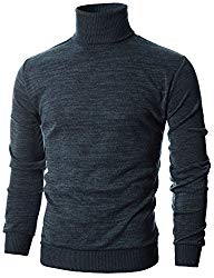 Ohoo Mens Slim Fit Long Sleeve Turtleneck Mixed Ribbed Hem Pullover Sweater/DCP024-CHARCOAL-L