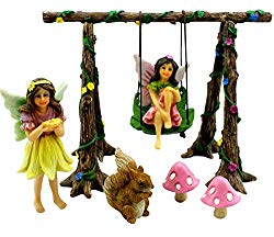 Pretmanns Fairy Garden Accessories Kit – Miniature Garden Fairies – Fairy Garden Figurines & Swing Set – Fairy Garden Supplies