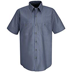 Red Kap Men’s Industrial Stripe Work Shirt, Grey/Blue Stripe, Short Sleeve X-Large