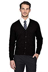 State Cashmere Men’s 100% Pure Cashmere Button Front Long Sleeve Cardigan Sweater, Black, Medium