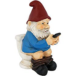 Sunnydaze Cody the Garden Gnome Reading Phone on the Throne, 9.5 Inch Tall