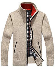 Yeokou Men’s Slim Fit Zip Up Casual Knitted Cardigan Sweaters With Pockets (Small, Khaki)