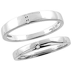 14K White Gold 2-pc Diamond Wedding Ring Set 3.5 mm His & 2 mm Hers, L 5-10, M 8-14 sizes 5 – 10