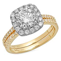 Clara Pucci 1.9 CT Round Cut Pave Halo Bridal Engagement Wedding Ring band set 14k Yellow White Gold