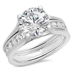 Clara Pucci 2.79 CT Round Cut Halo Bridal Engagement Wedding Ring sliding band set 14k White Gold