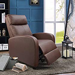 Devoko Adjustable Single Recliner Chair PU Leather Modern Living Room Sofa Padded Cushion Manual Home Theater Seating (Brown)
