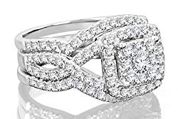 Diamond Band Halo Ring Set – 10K White Gold, 2 Carat Real Diamond – Engagement Ring
