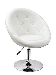 Duhome Jumbo Size Luxury White Synthetic Leather Contemporary Round Swivel Vanity Accent Chair Tufted Adjustable Lounge Pub Bar