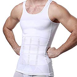 GKVK Mens Slimming Body Shaper Vest Shirt Abs Abdomen Slim,L(chest size 96cm-101cm/38inches-40inches),White