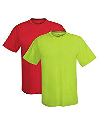 Hanes mens 4 oz. Cool Dri T-Shirt(4820)-Deep Red/Safety Green-M