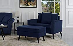 Mid-Century Modern Living Room Large Accent Chair with Footrest/Storage Ottoman (Navy)