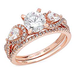 Round Pear cut Pave Bridal Engagement Wedding Ring Band Set Halo 1.9 Carat 14k Rose Gold