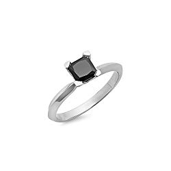 1.00 Carat (ctw) Sterling Silver Black Diamond Solitaire Bridal Engagement Ring 1 CT