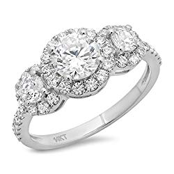 1.9 Ct Round Cut Solitaire Engagement Promise Anniversary Pave Halo Bridal Band Ring 14K White Gold, Clara Pucci