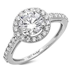 Clara Pucci 2.25 CT Round Cut Solitaire Pave halo Wedding Promise anniversary Bridal band Engagement Ring 14k White Gold