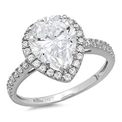 Clara Pucci 2.35 CT Pear Cut Halo Solitaire Wedding Engagement Ring Bridal band 14k White Gold