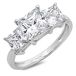 Clara Pucci 2.9 CT Three Stone Princess Cut Solitaire Ring Anniversary Promise Engagement Wedding Band 14K White Gold