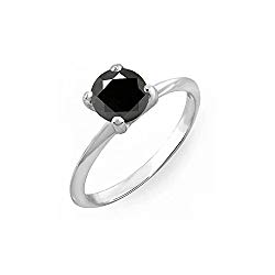 DazzlingRock Collection Sterling Silver Round Black Diamond Ladies Bridal Engagement Solitaire Ring