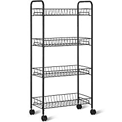 FDInspiration 38″ Black Rolling Rack Baskets Metal Wires Utility Cart w/4 Tier Shelves