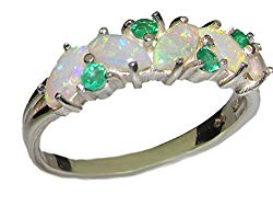 LetsBuyGold 10k White Gold Real Genuine Opal and Emerald Womens Eternity Ring