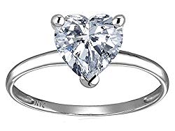 Star K 14k White Gold Heart Shape Solitaire Engagement Promise Ring