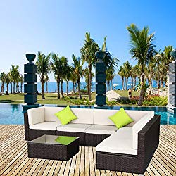 AECOJOY 7 Piece Outdoor Patio PE Rattan Wicker Sofa Cushioned Sectional Furniture Set (7 Pieces, Brown)