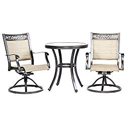 dali 3 Piece Bistro Set, Handmade Contemporary Round Table Swivel Rocker Chairs Garden Backyard Outdoor Patio Furniture