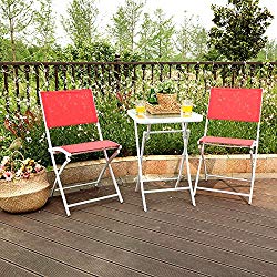 PHI VILLA 3 Pcs Outdoor Textilene Folding Bistro Set-Portable Patio Table and Sling Chairs Set, Red