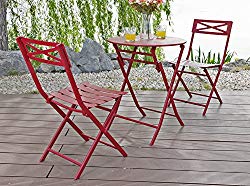 PHI VILLA Red 3 Pc Outdoor Weather-Resistant Metal Folding Table and Chairs Bistro Furniture Set